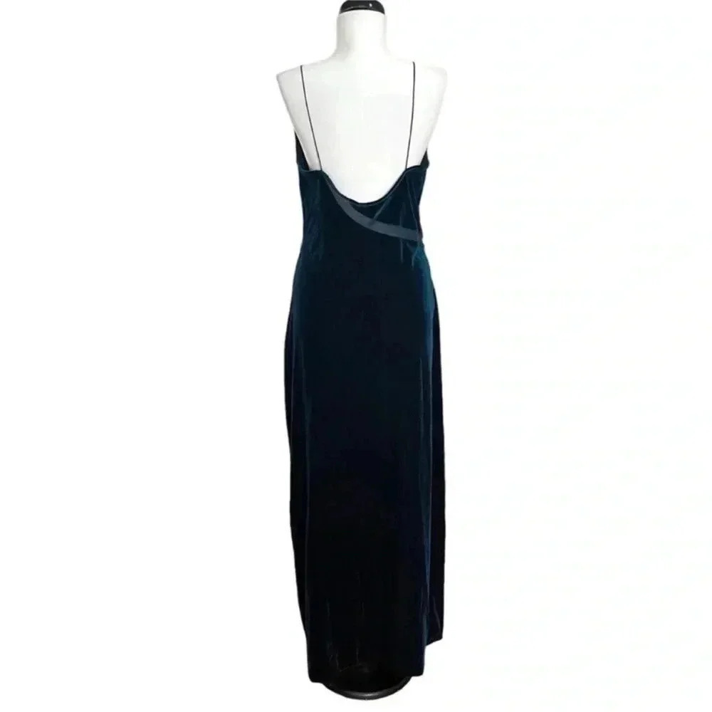 Free People Spliced Velvet Slip Dress Dark Green Size L Boho - Picture 14 of 16